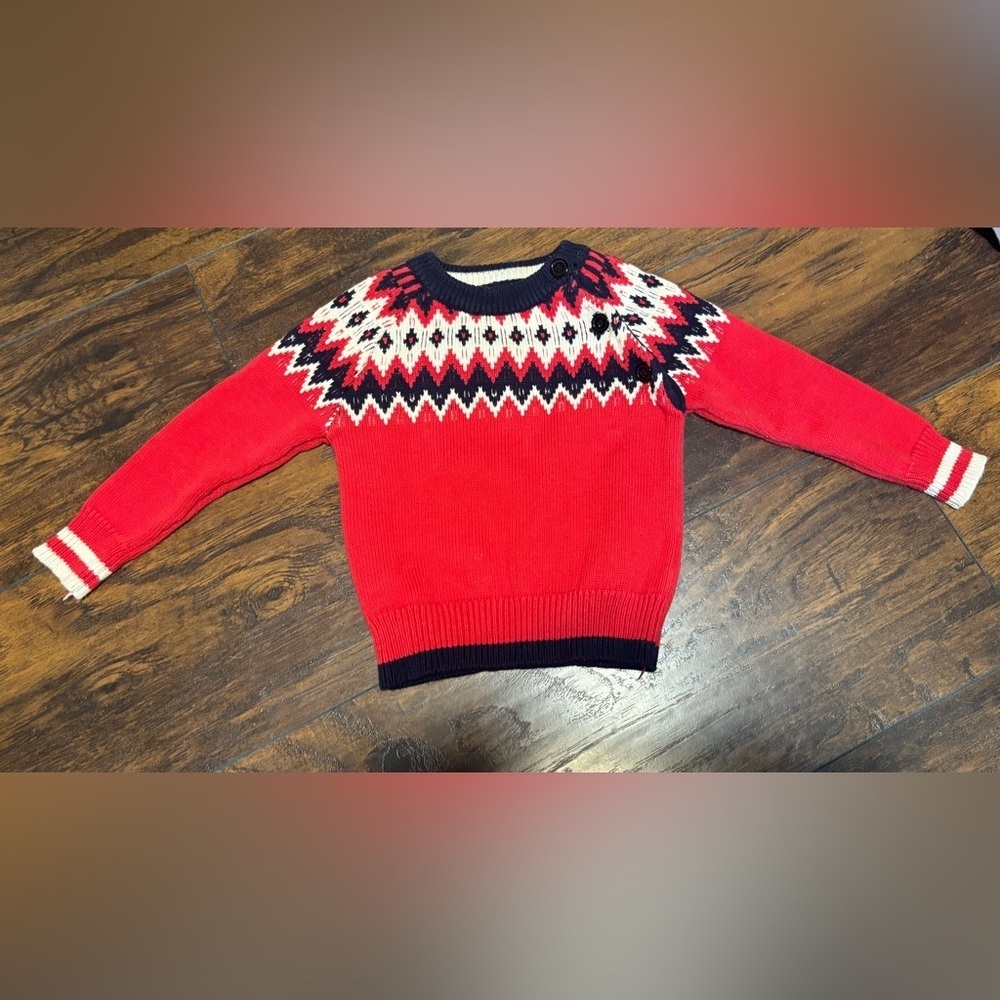 Vintage Kids European Red Navy Striped Long Sleeve Knit Pullover Sweater 2-3Y